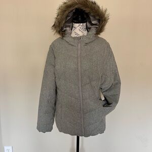 GAP Gray Hooded Jacket with Faux Fur Trim